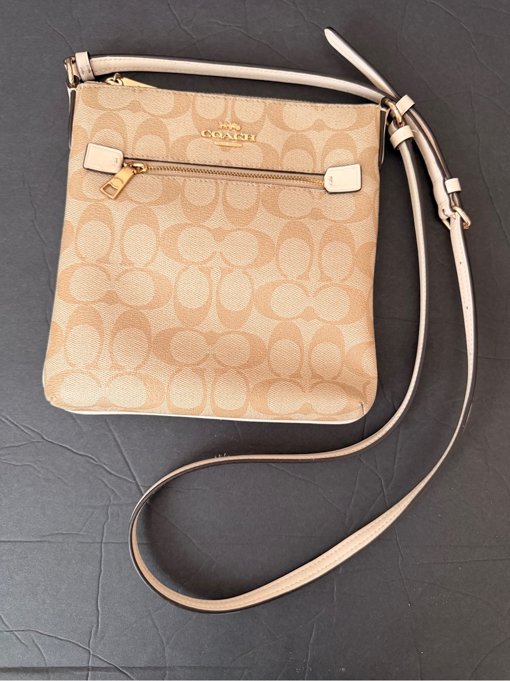 Coach MINI Rowan Beige Signature Crossbody Bag with Gold Hardware